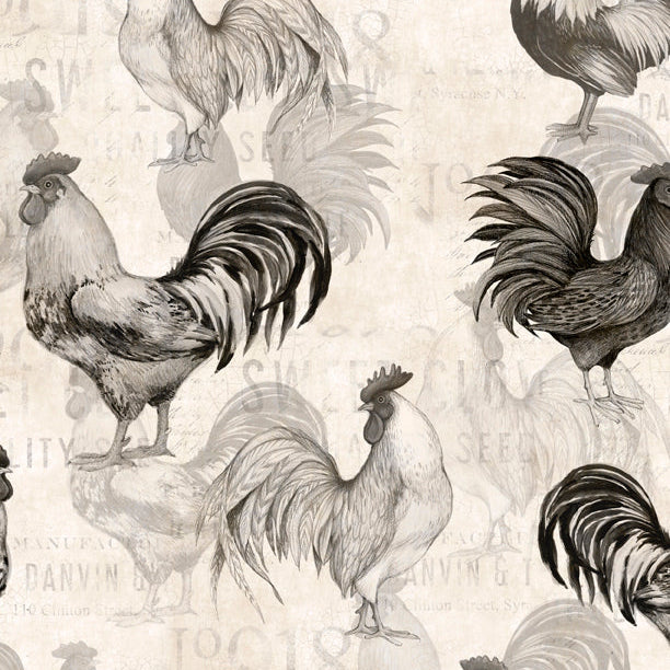 Proud Rooster All over Ivory/Black