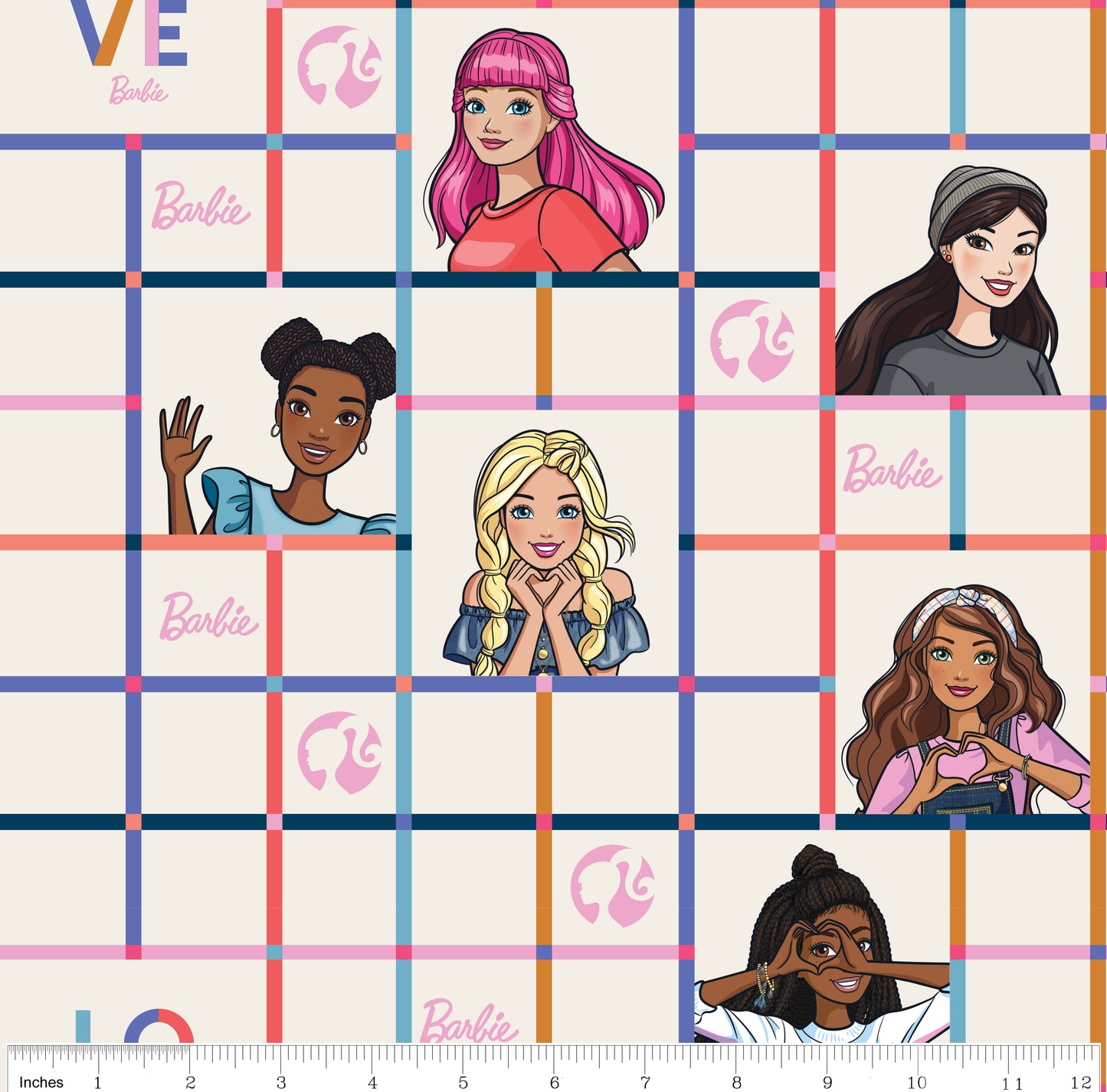 Barbie and Friends Grid - 1/2 Yard - Craft Fabric