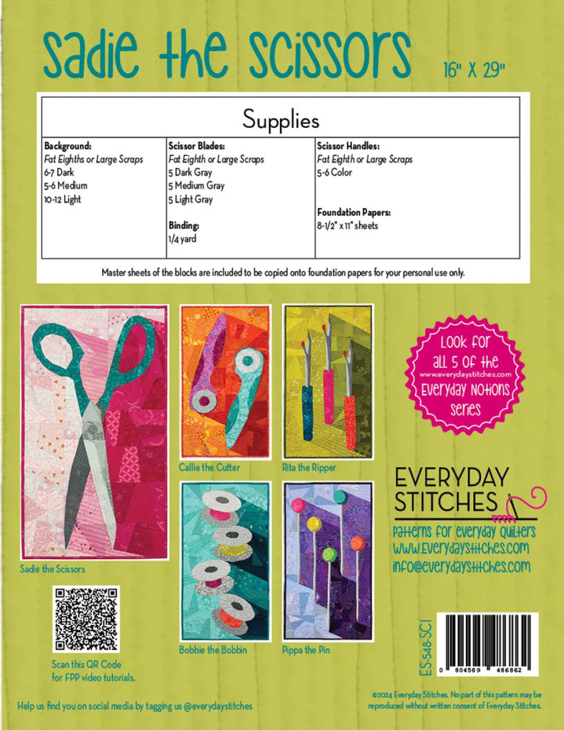 Sadie the Scissors (Paper Piecing Pattern)