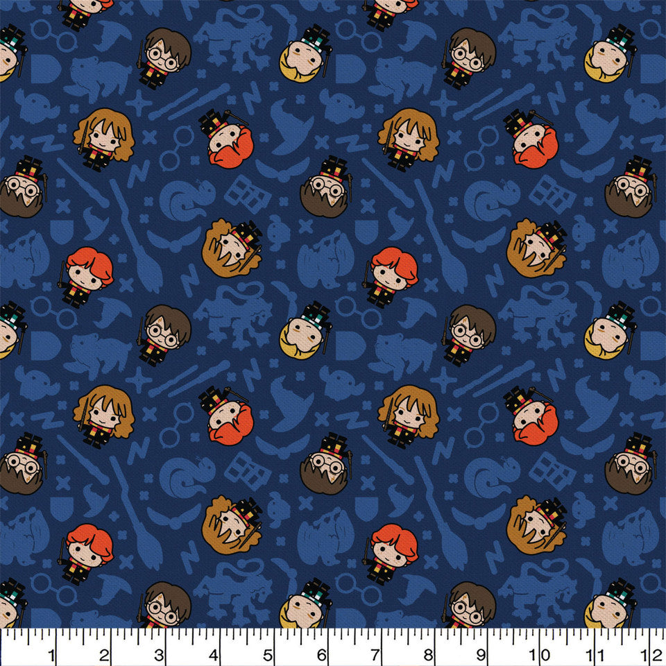 (Craft Fabric Precut) Harry Potter Characters Blue Fat Quarter