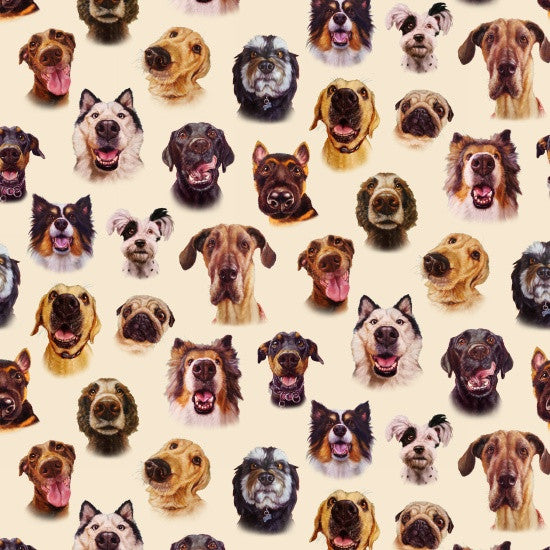 (Craft Fabric) Follow Your Nose Dog Faces Cream