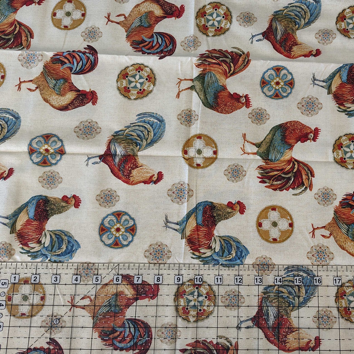 (Craft Fabric Precut) Rooster Novelties 1 Yard