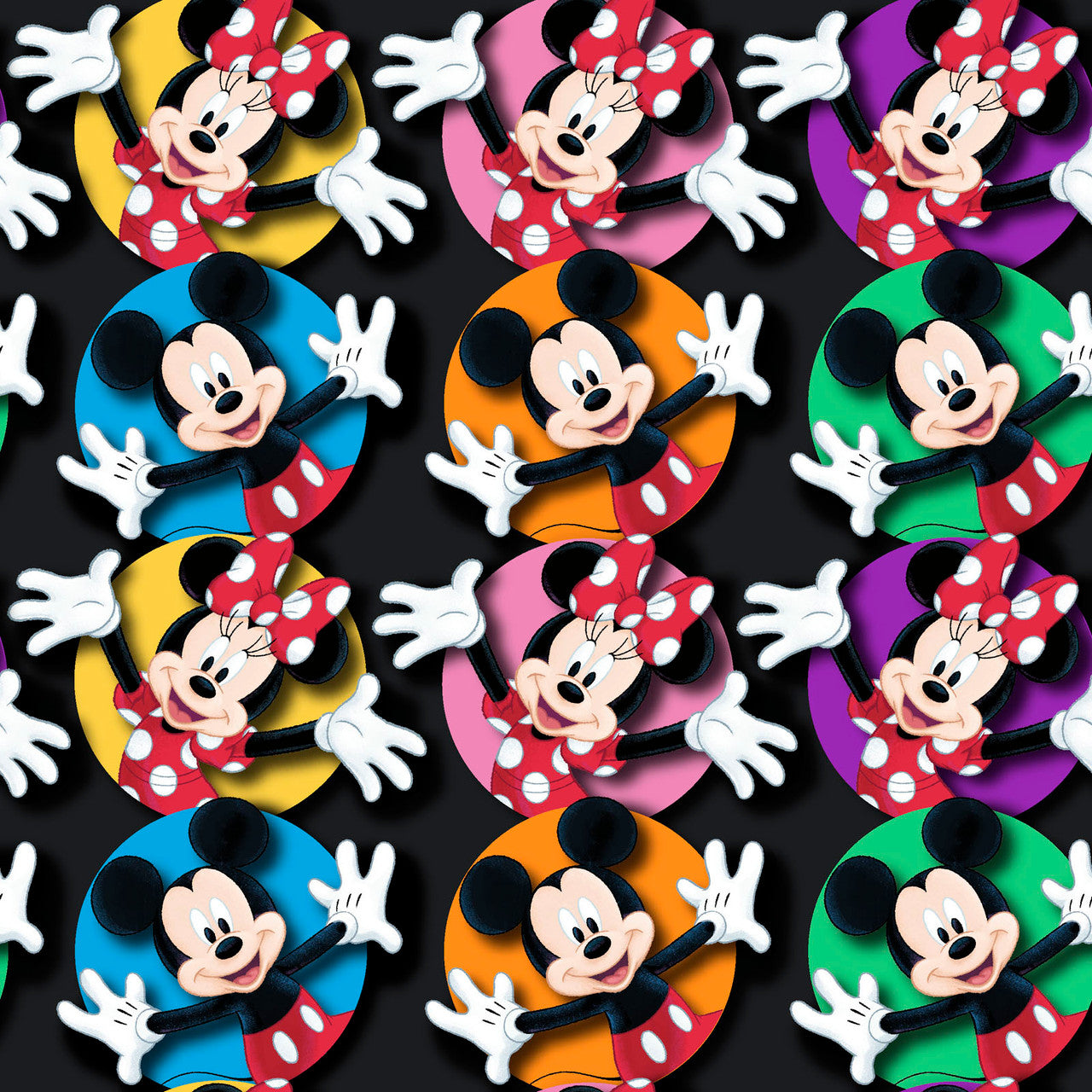 (Craft Fabric) Mickey and Minnie Circles