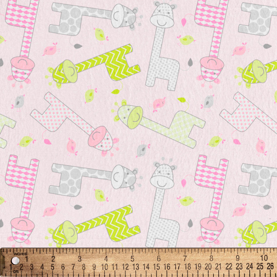 (Craft Fabric) Baby Giraffe Pink 1.5 Yard Flannel Precut