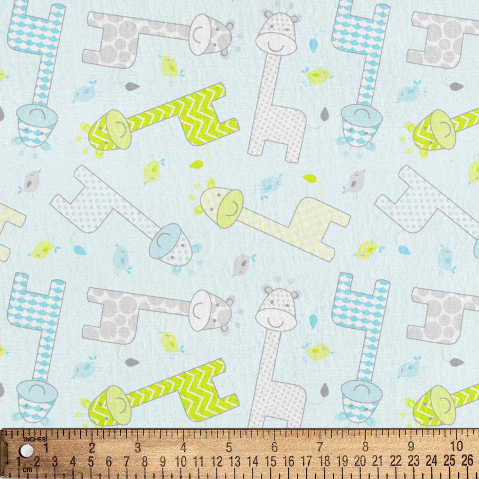 (Craft Fabric) Baby Giraffe Blue 1.5 Yard Flannel Precut