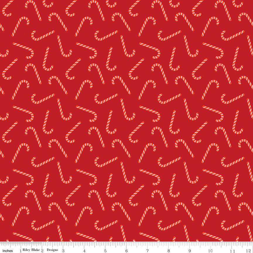 Flannel Candy Canes Red