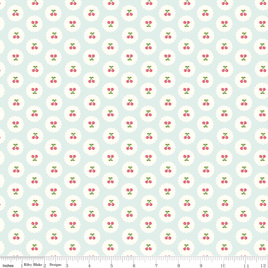 Cotton Nook Cherries Bleached Denim