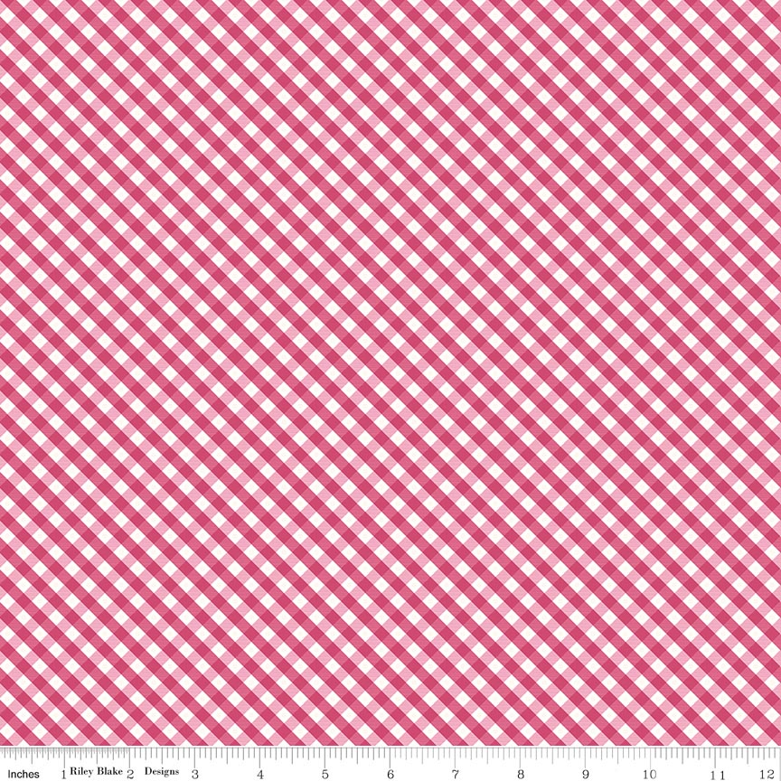 Hydrangeas in the Garden Gingham Raspberry