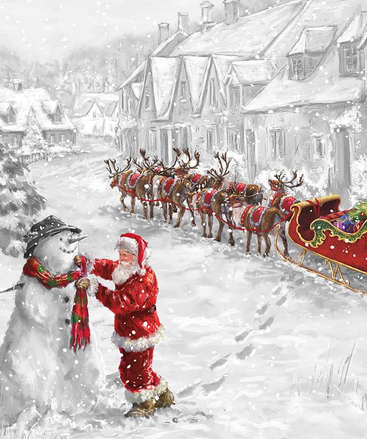 More Christmas Wishes Santa's Snowman Panel