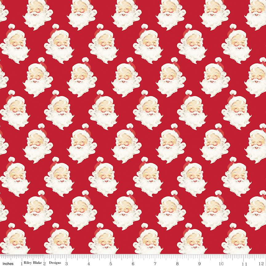 Flannel Old Fashioned Christmas Santa Heads Red