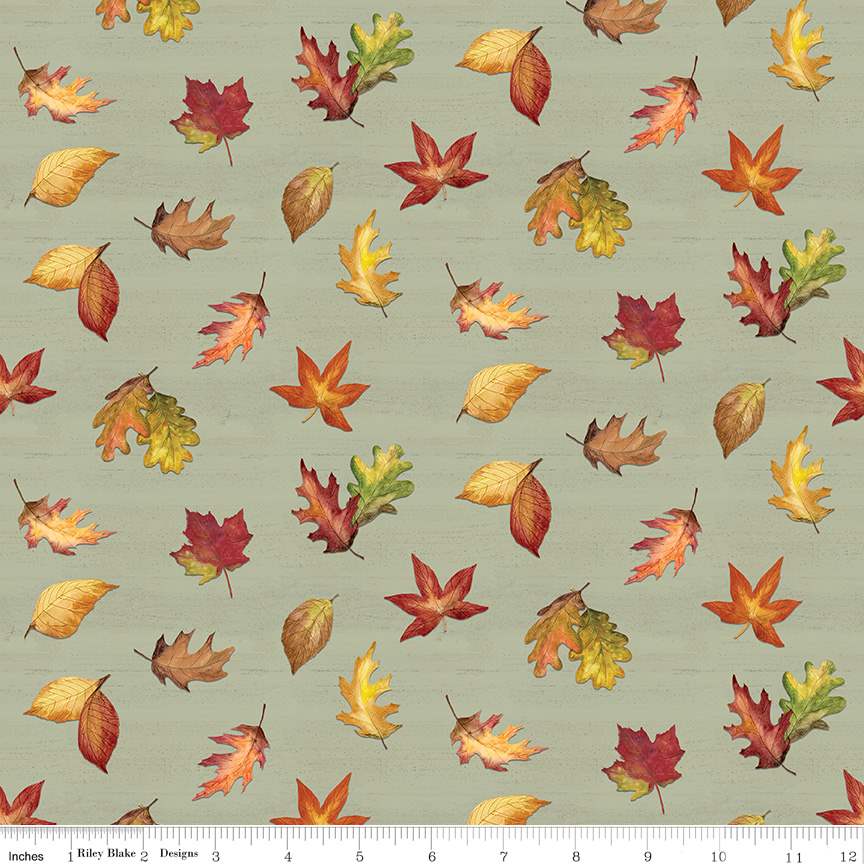 Covered Bridges in Fall Leaf Toss Sage