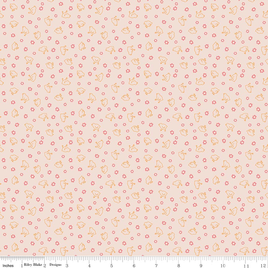 Farmer's Daughter Baby Chicks Background Coral