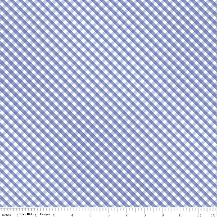 Hydrangeas in the Garden Gingham Periwinkle