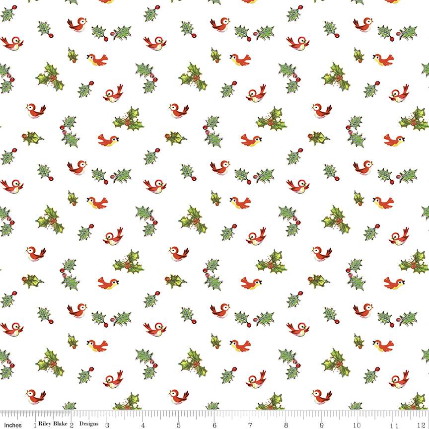 Jingle Bells Holly Birds White