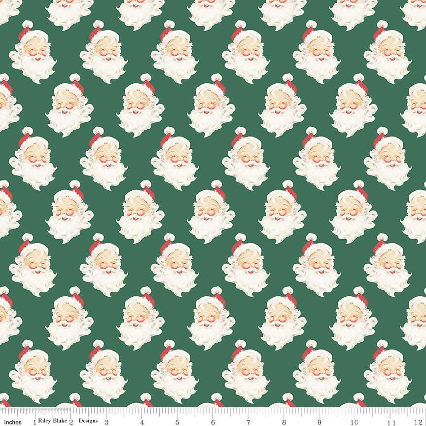 Merry Little Christmas Santa Heads Green
