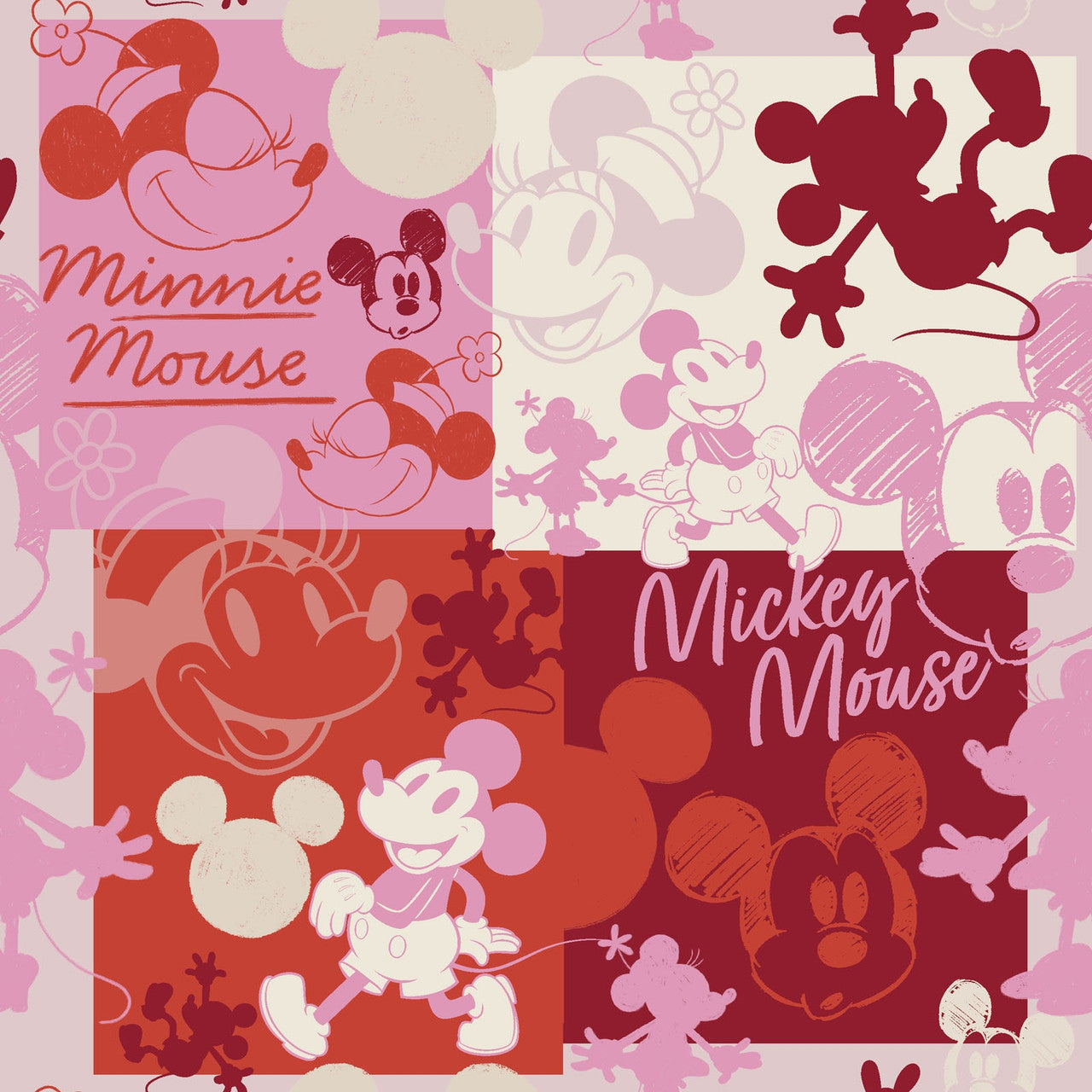 (Craft Fabric) Mickey and Minnie Pink