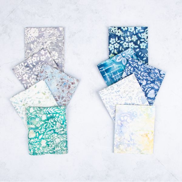 Expressions Batiks Floral Grid Seafoam Splash Fat Quarter Bundle A