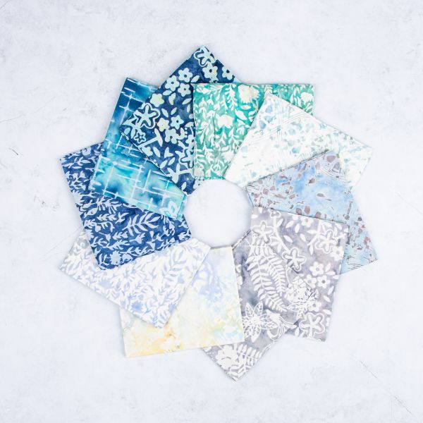 Expressions Batiks Floral Grid Seafoam Splash Fat Quarter Bundle A