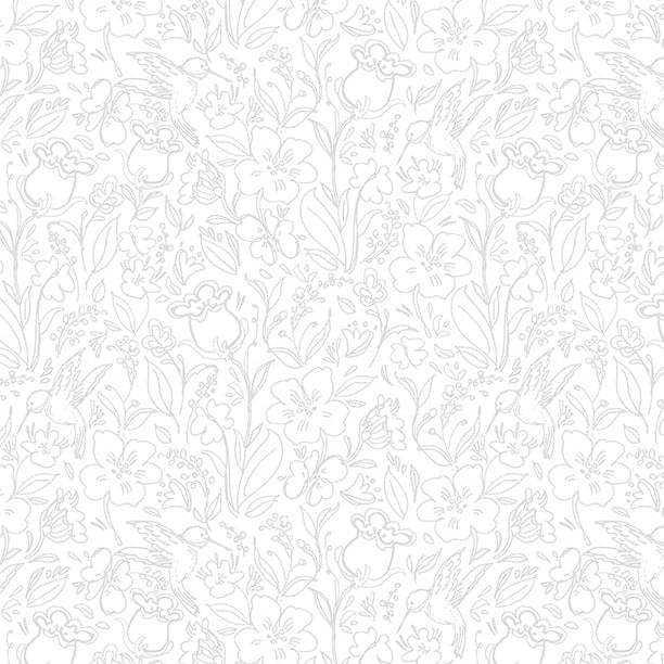 Hummingbird Floral White/Gray Toile