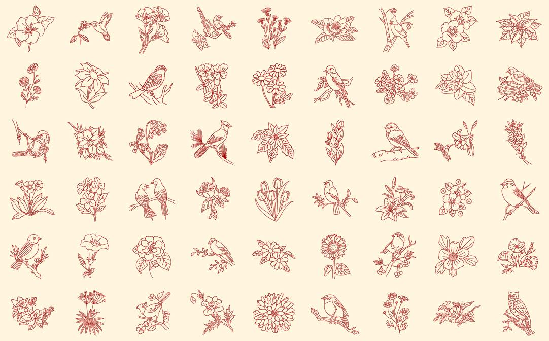 Redwork Gatherings Panel Cream Panel