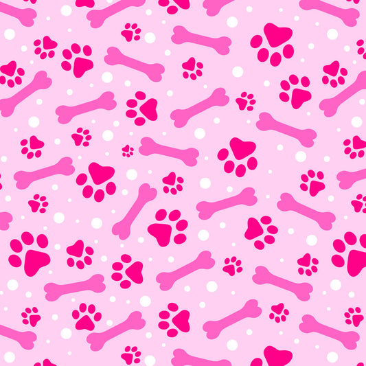 (Craft Fabric) Paws And Bones Pink