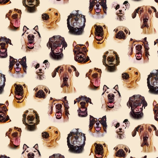 (Craft Fabric) Follow Your Nose Dog Faces Cream