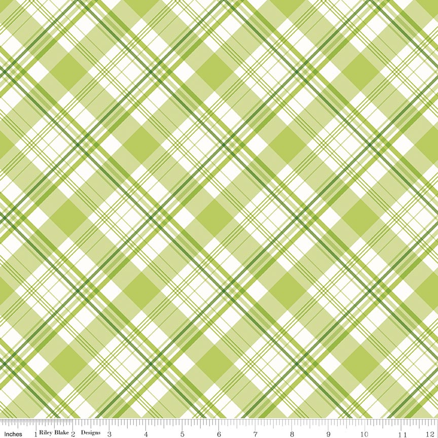 Hydrangeas in the Garden Plaid Green