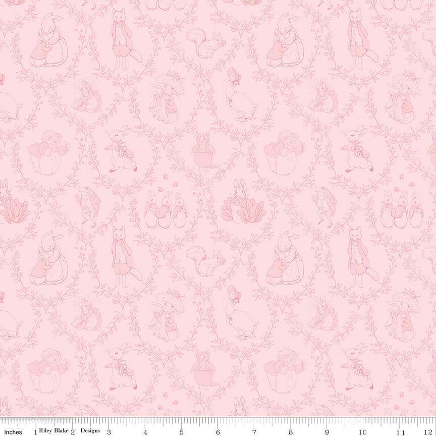 Flannel Peter Rabbit & Friends Toile Pink