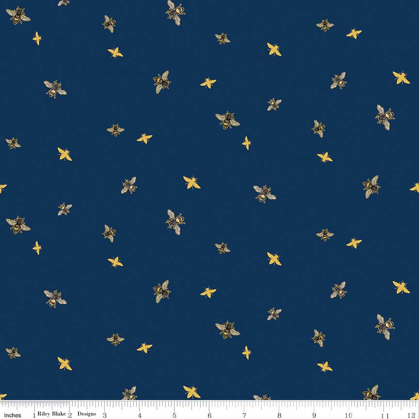 Honey Bees and Flowers Please Bees Navy