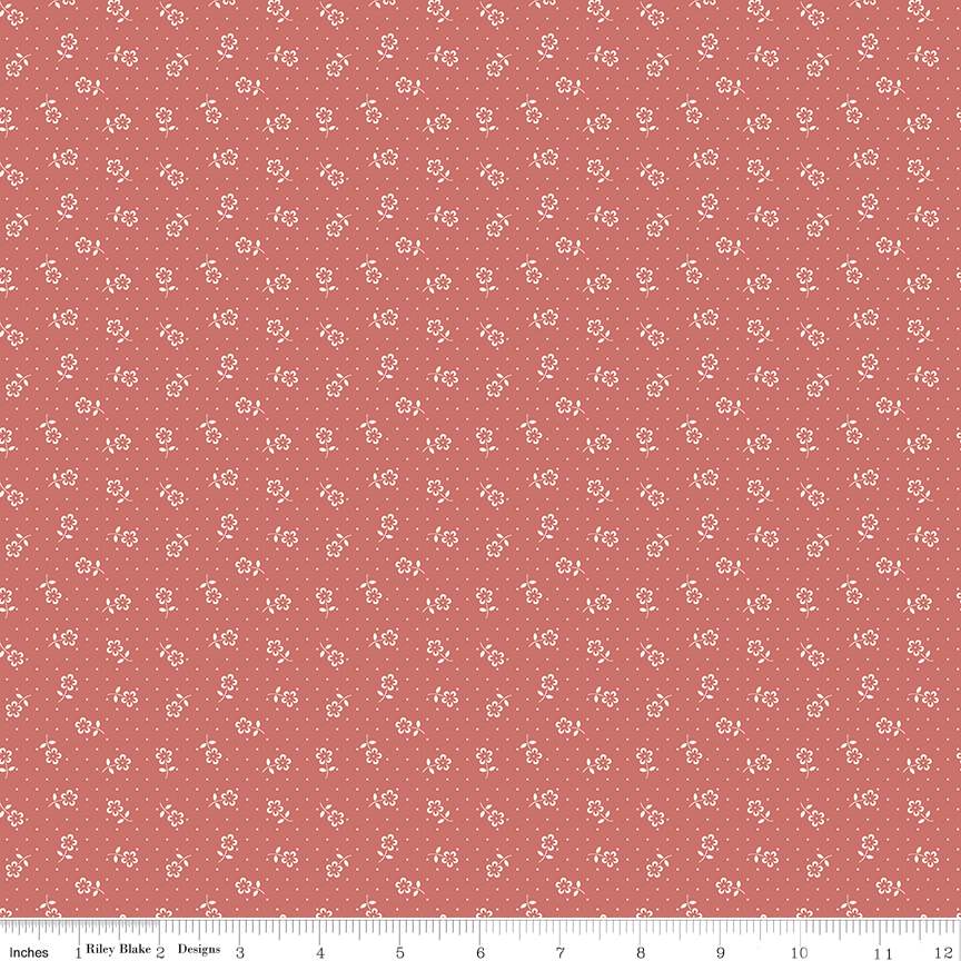 Mary Catherine Flower Dots Faded Red