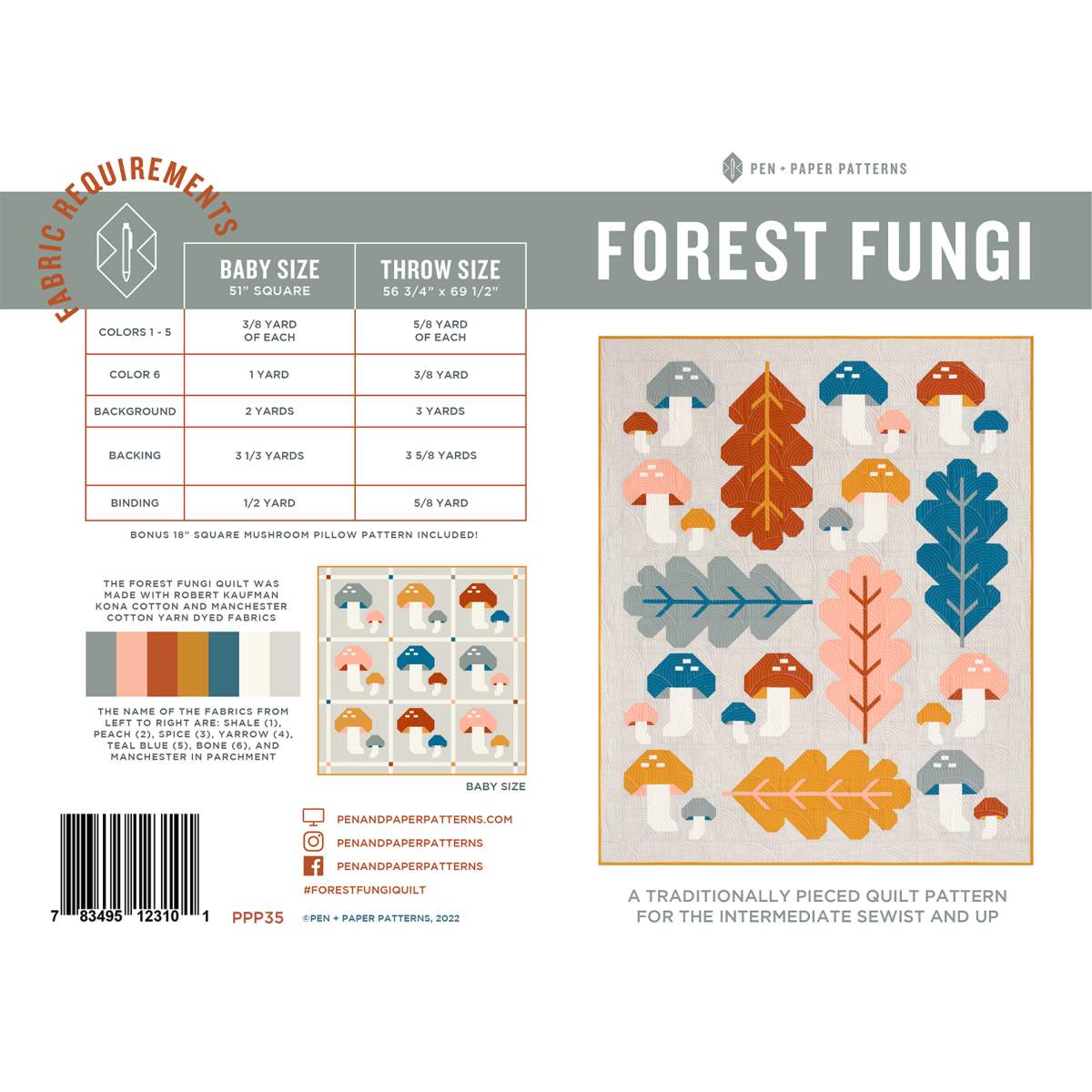 Pen + Paper Patterns Forest Fungi Quilt Pattern