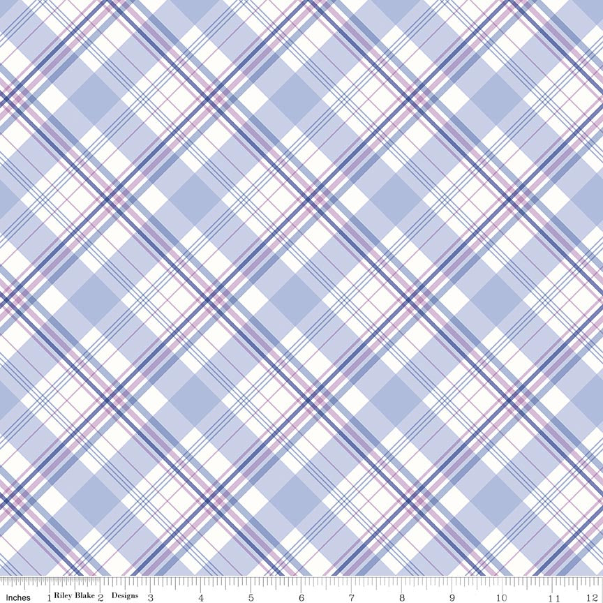 Hydrangeas in the Garden Plaid Blue
