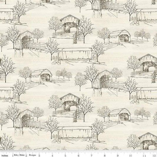 Covered Bridges in Fall Toile Cream