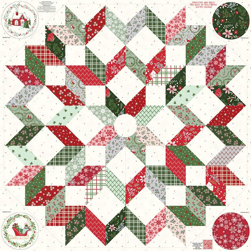 Mistletoe & Holly Tree Skirt & Pot Holder Panel