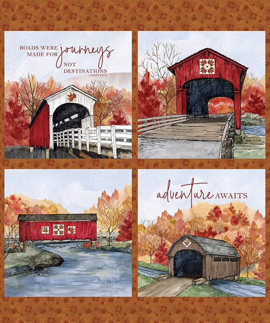 Covered Bridges in Fall 35 1/2" x 43" Pillow Panel