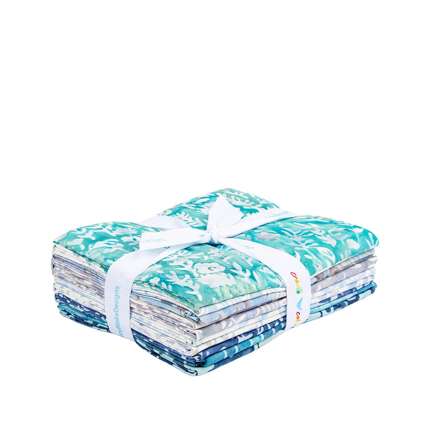 Expressions Batiks Floral Grid Seafoam Splash Fat Quarter Bundle A
