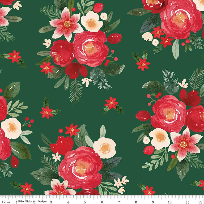 Wide Back Charming Christmas Floral Green