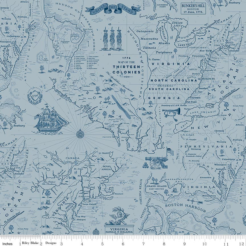 Independence Colonial Map Blue