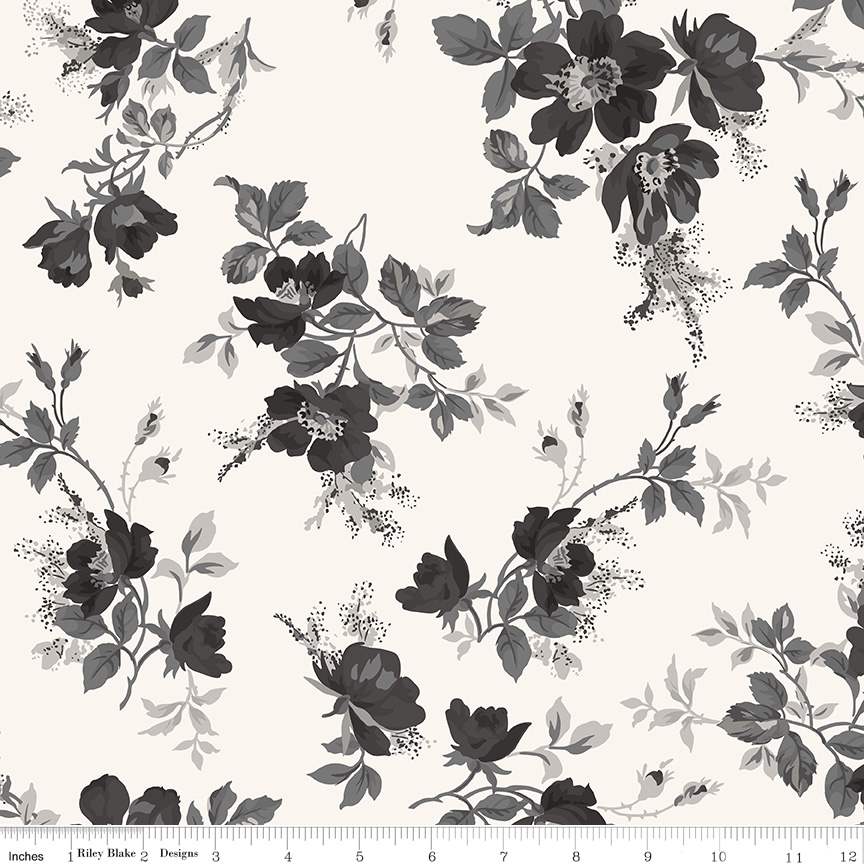 Wide Back Ink & Ivory Large Floral Ivory