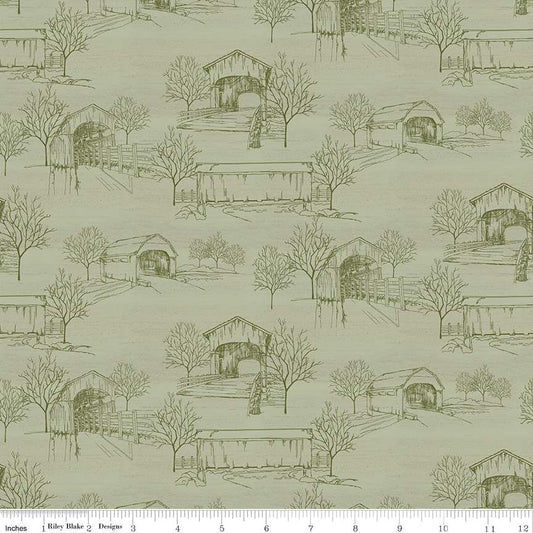 Covered Bridges in Fall Toile Sage